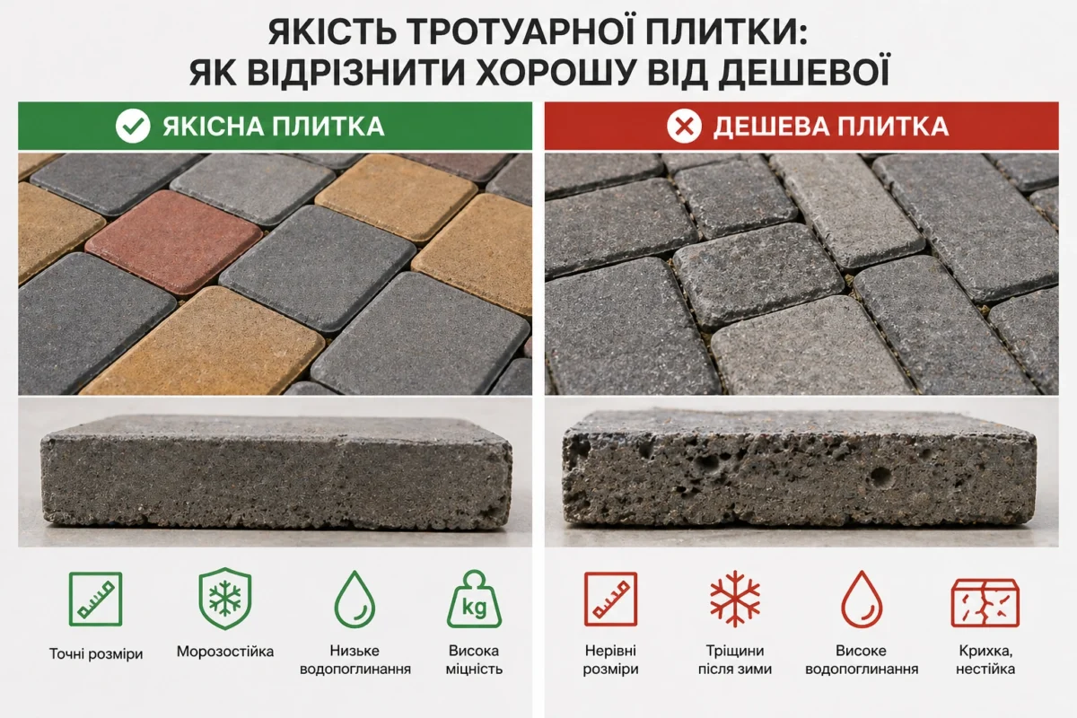 Якість тротуарної плитки — як відрізнити хорошу від дешевої, приклад укладки