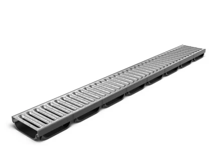 Лоток водовідвідний пластиковий Easy Low DN100 H40 з решіткою сталевою оцинкованою щілинною А15