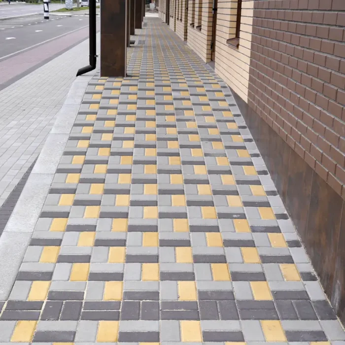 Тротуарна плитка Кирпич 200×100 у кольорах Сірий, Чорний графіт та Жовтий
