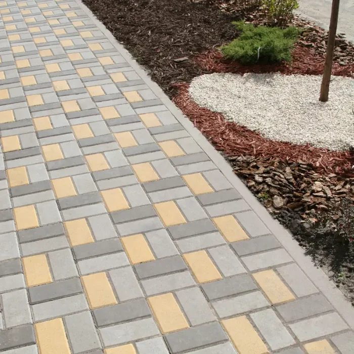 Тротуарна плитка Кирпич 200×100 у кольорах Сірий, Чорний графіт та Жовтий